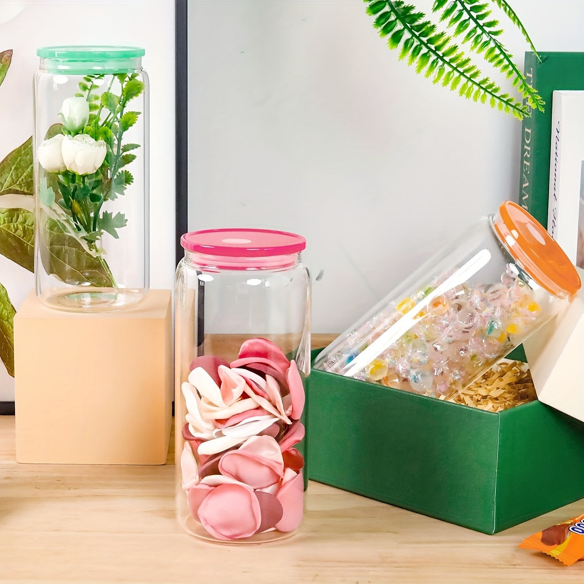 20 Oz Glass Cups With Acrylic Lids And Straws 16 Pcs Can Shaped Glass Iced Coffee Cups With Lids, Drinking Jar Glasses Cute Tumbler Cup Great For Smoothie Soda Boba Tea Cocktail Beer Gift