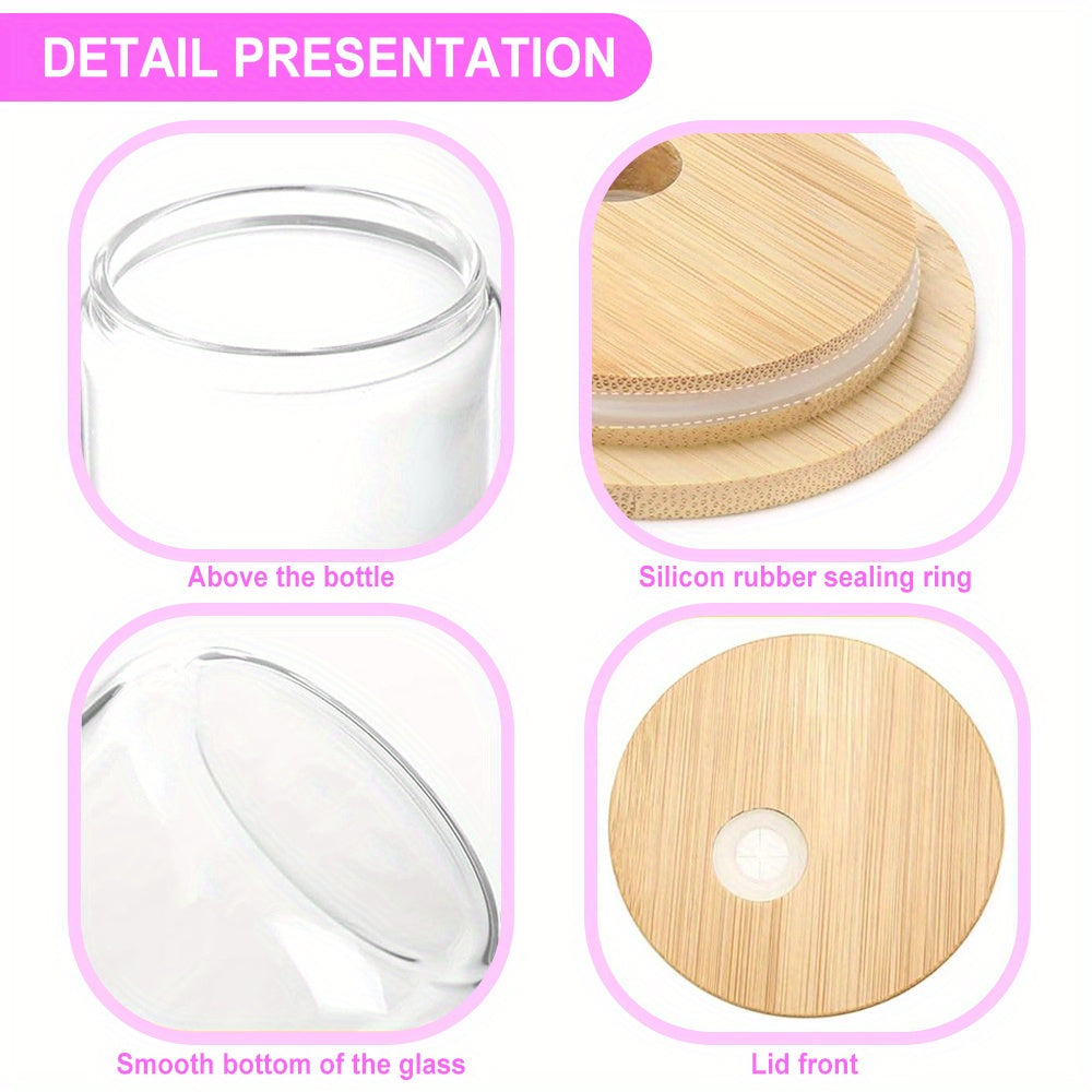 50/25/12/8 Pack 16Oz Clear Or Frosted Sublimation Glass Cans With Bamboo Lid, Transparent Glass Tumblers With Plastic Straw, Sublimation Glass Cups With Bamboo Lids, With Individually Boxed, Ideal For Diy Gifts&Halloween, Christmas, For Juicing Coffee