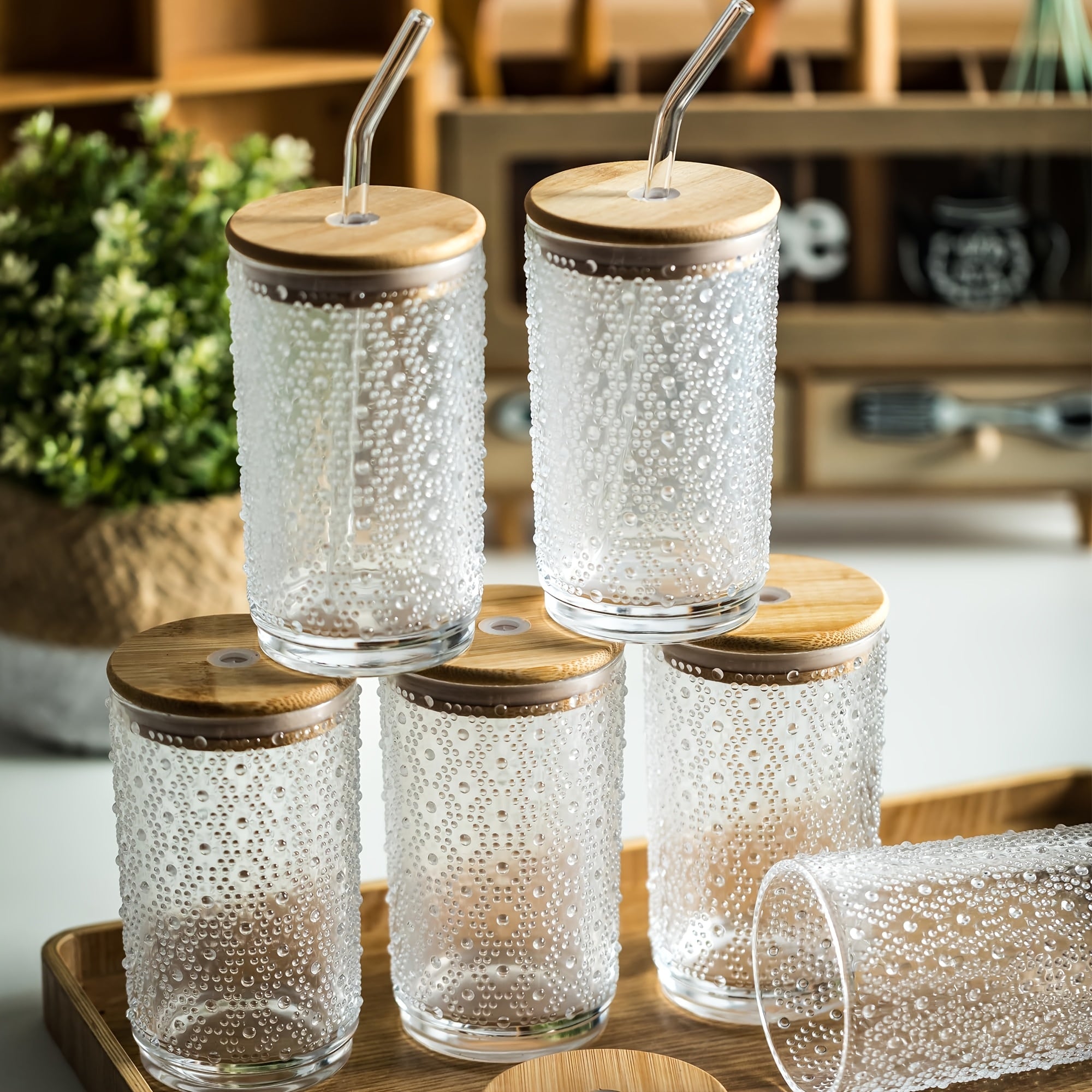 6pcs, Hobnail Glassware Set - 15oz Tumblers With Lids & Straws, Fancy Drinking Glasses, Hobnail Tumblers, Vintage Glassware For Cocktail, Beer, Whiskey