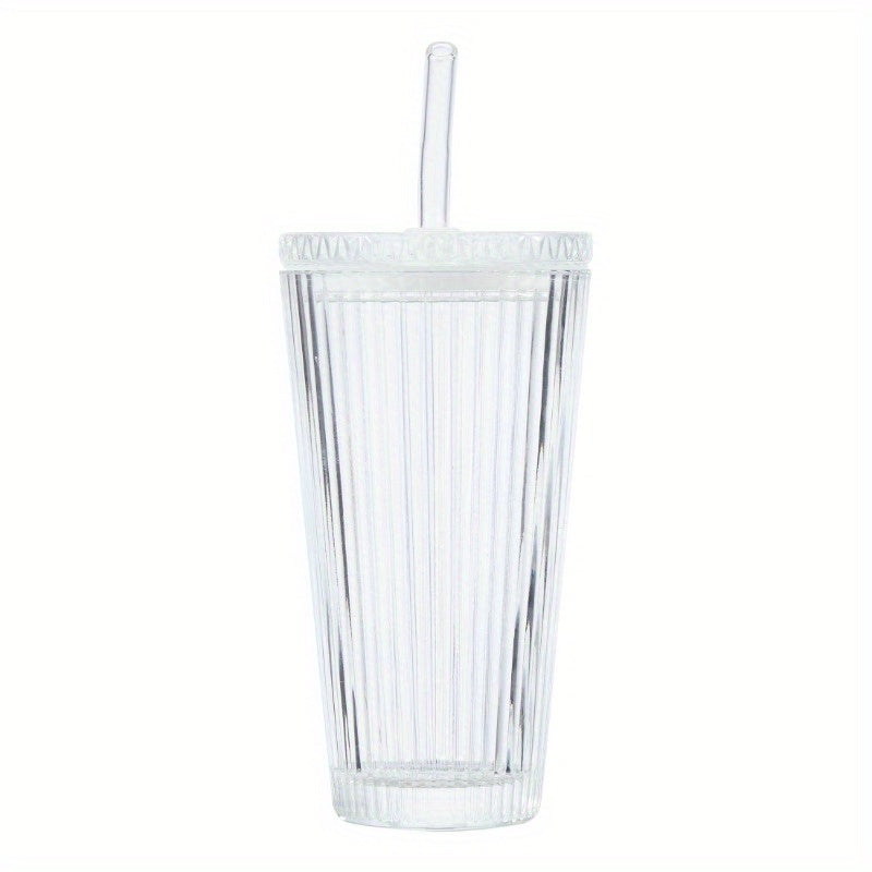 2pcs Ribbed 21oz Glass Tumblers with Lids & Straws - Clear, Reusable, Hand Wash Only, Perfect for Iced Beverages, Beverage Serving | Ribbed Glassware | Durable Glass