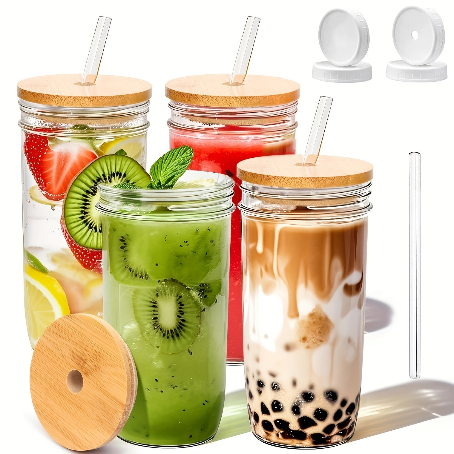 4pcs Mason Glass Cups, Hawaiian-style Coffee Cups, Gifts For His Wife'S Family, Thickened Glass! It Is Suitable For Bubble Tea, Matcha, Beverages, Fruit Juices, Ice Drinks, And Dinner Tableware