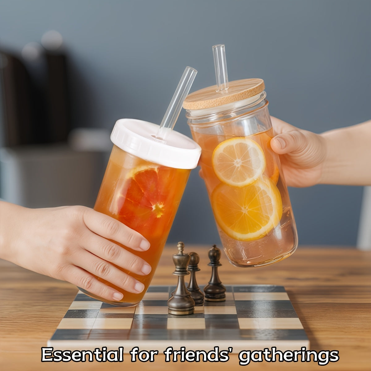 4pcs Glass Smoothie Glasses, 24 Oz Mug Set With Lid And Straw, Reusable Drinking Glasses, Iced Coffee Mugs, Boba Mugs, 4-Pack Mason Jar Mugs