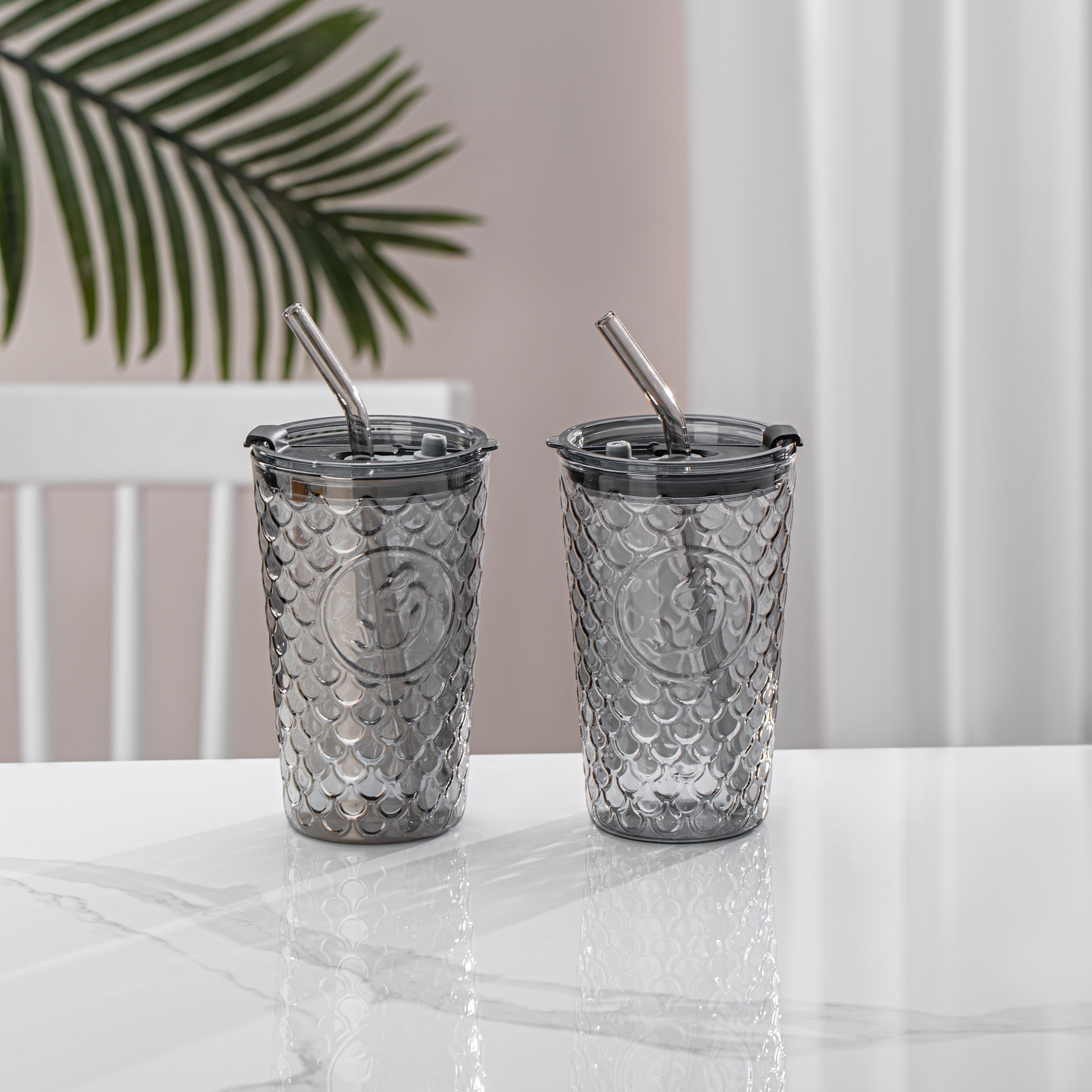 2pcs/4pcs High Boron Silicon Glass Tumblers with Lids and Stainless Steel Straws, Spill-Proof, Leak-Proof, Heat-Resistant, Ideal for Iced Coffee, with Reusable Drinkware for Travel, Office & Home