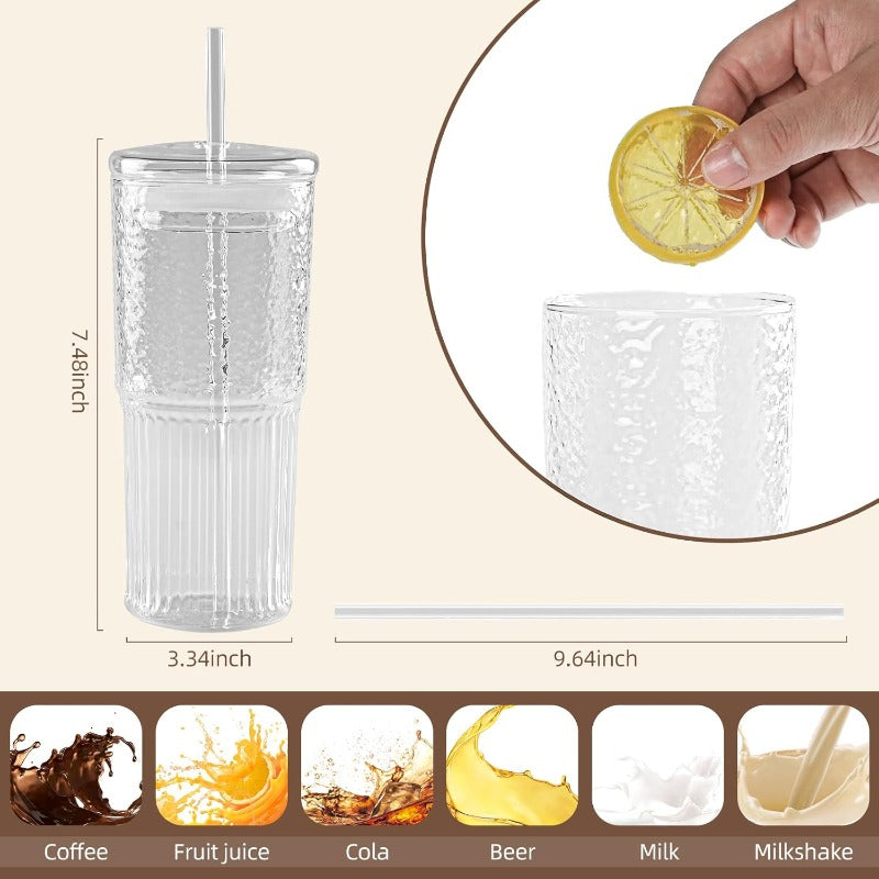 20oz High Borosilicate Glass Tumbler with Lid & Straw - Reusable Wide Mouth Coffee Cup, Clear Smoothie Cup for Iced Drinks, Durable & Stylish Design, Perfect for Home, Office, or On-the-Go Use, Coffee Travel Mug, Office Drinkware, Modern Drinkware,