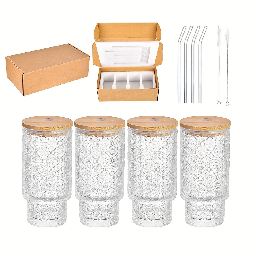 4-Pack 11oz BPA-Free Vertical Stackable Glass Cups with Leak-Proof Lids & Straws - Insulated Reusable Camping Cups for Cold Brew, Beer, Juice, Outdoor Activities, Picnics, Beach, Holiday Gifts (Polka Dot Design), Picnic Essentials, Elegant Party Glasses,