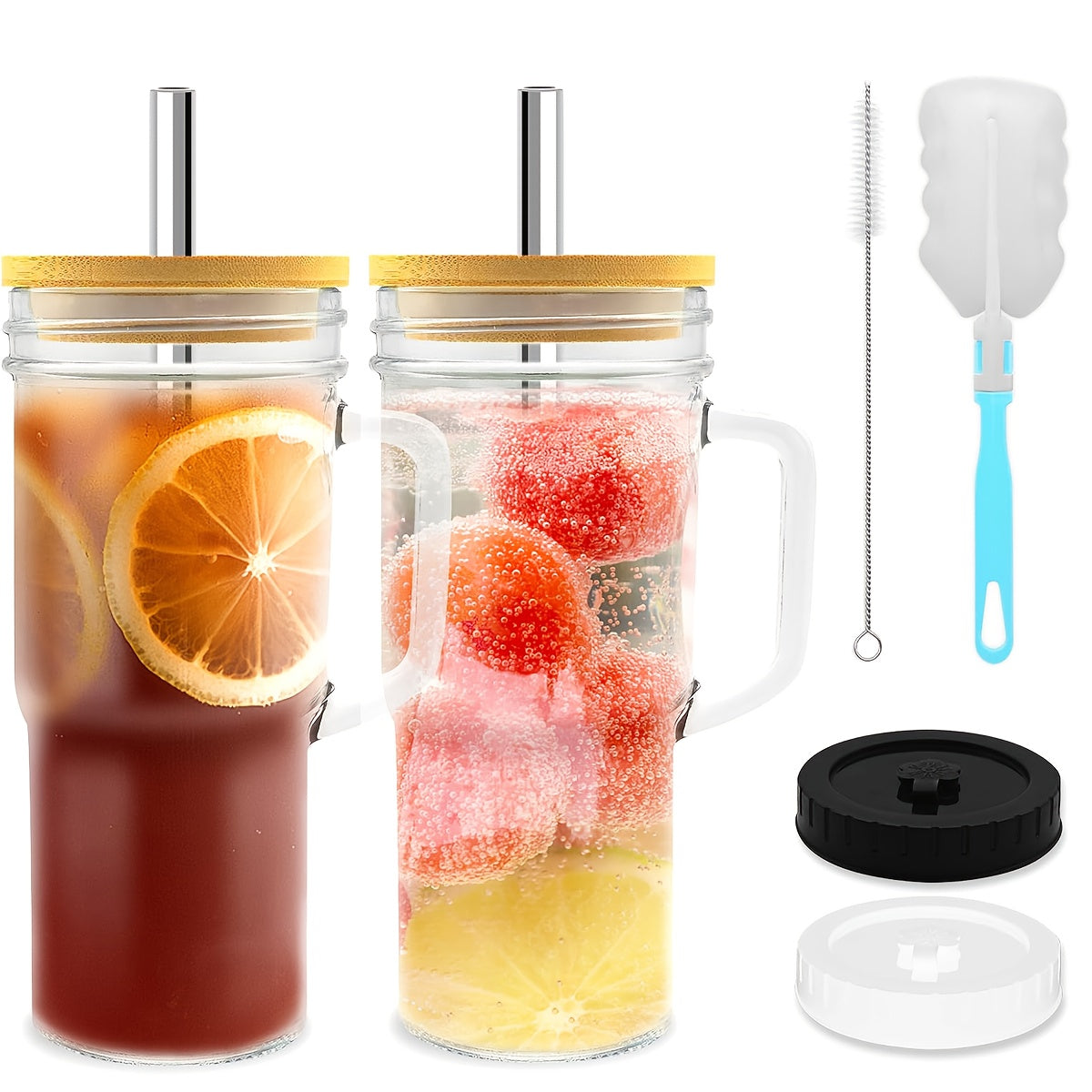 2/4pcs 24oz Glass Tumbler with Lid & Straw - Reusable, Freezer-Safe, Round Drink Mug for Iced Tea, Coffee, and Cold Beverages - Perfect for Christmas, Halloween, Thanksgiving, Diwali, and Day of the Dead Celebrations, Festive Drinkware | Round Tumbler |