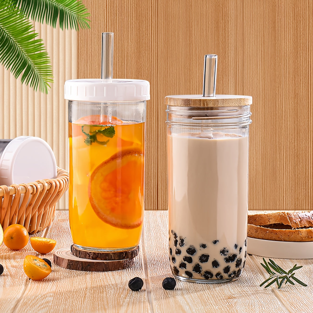 Mother's Day Gift for Mom, Glasses, (4 Cups + 4 Lids + 4 Straws) with Lids And Straws, 24oz Smoothie Glasses, Wide Mouth Reusable Mugs, Ice Mug Glasses
