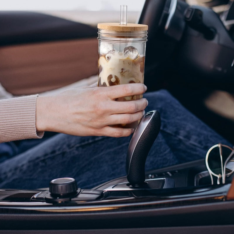 4pcs 24oz Reusable Glass Cups with Lids & Straws - Wide Mouth Mason Jar Design, Leak-Proof Lids, Perfect for Smoothies, Boba Tea, Coffee, and Cold Drinks - Durable & Stylish Beverage Containers, Beverage Serving Cups | Modern Glass Cups | Durable Glass