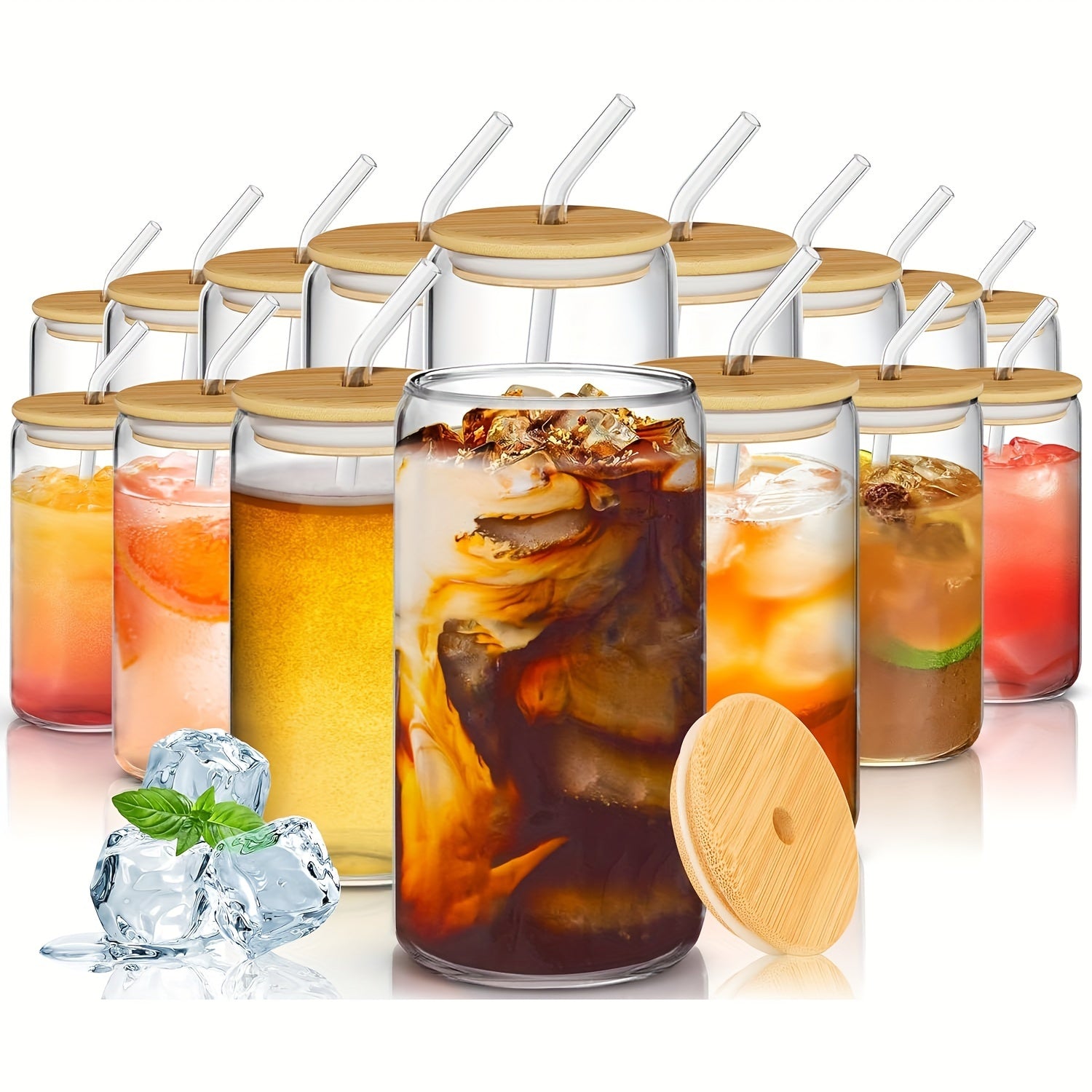 20oz Glass Tumbler with Bamboo Lid & Straw - Perfect for Iced Coffee, Whiskey, Cocktails & Wine - Includes Cleaning Brush