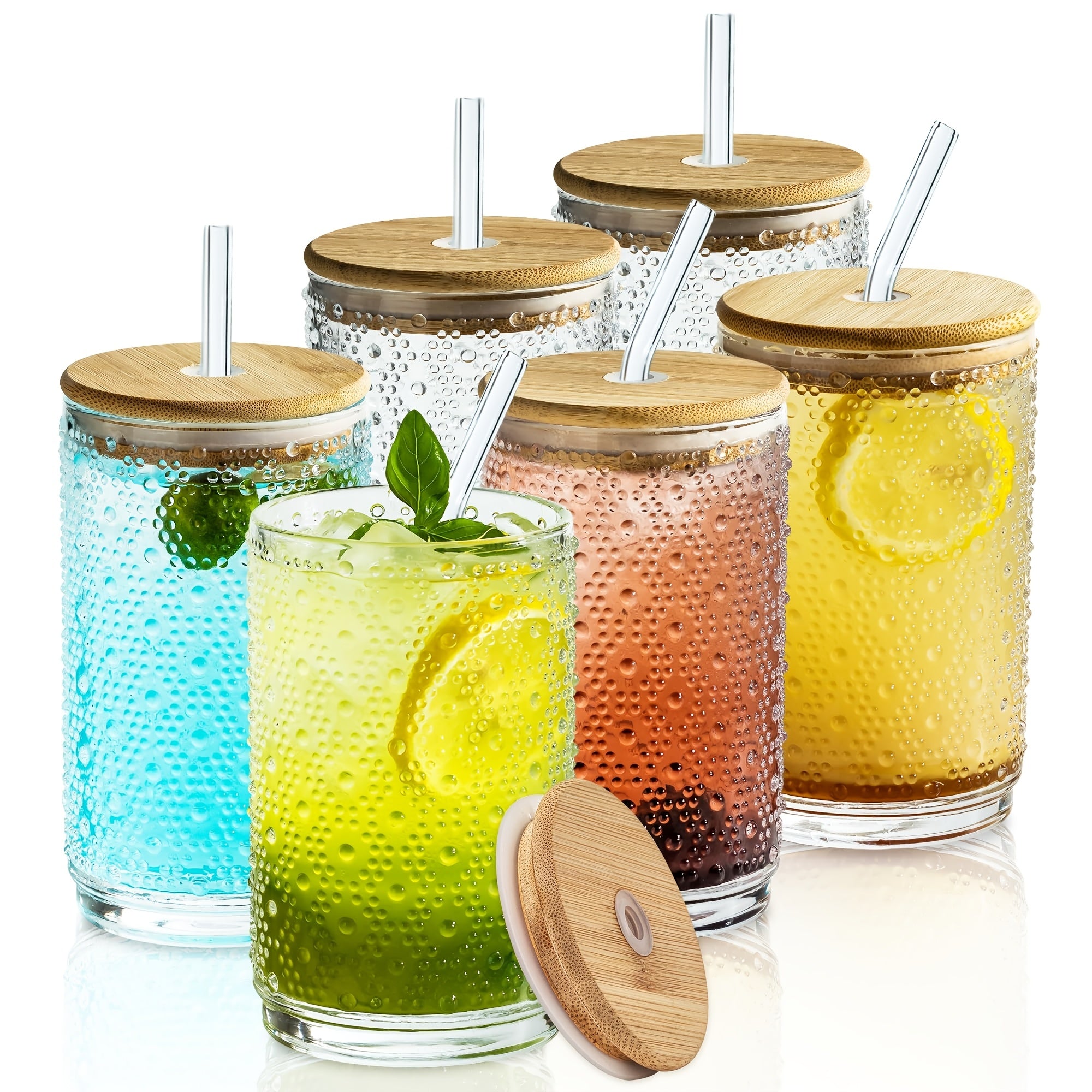 6pcs, Hobnail Glassware Set - 15oz Tumblers With Lids & Straws, Fancy Drinking Glasses, Hobnail Tumblers, Vintage Glassware For Cocktail, Beer, Whiskey