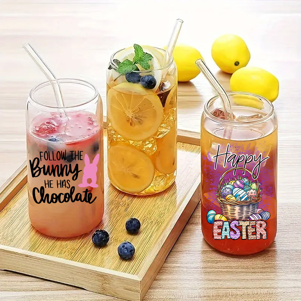 50/25/12/8 Pack 16Oz Clear Or Frosted Sublimation Glass Cans With Bamboo Lid, Transparent Glass Tumblers With Plastic Straw, Sublimation Glass Cups With Bamboo Lids, With Individually Boxed, Ideal For Diy Gifts&Halloween, Christmas, For Juicing Coffee