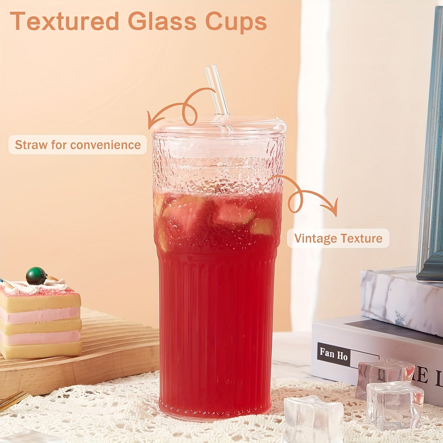 2/4pcs Combo Pack - 20 Oz Glass Coffee Mug With Lid And Straw, Pink/White Ice Water Mug For Iced Juice, Tea, Milk, Smoothies And Cold Or Hot Drinks. Kitchen Drinkware.