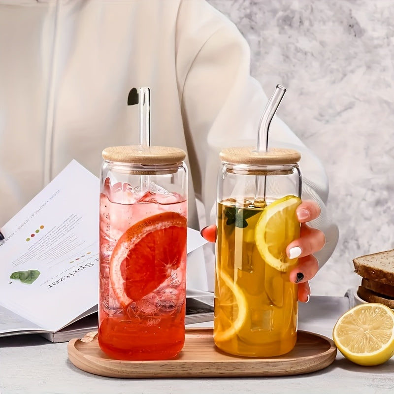 6pcs 18.6oz Bamboo Lid Glass Mason Jar Cups with Reusable Straws & Cleaning Brush - Leak-Proof,, - Iced Coffee, Tea, Cocktail Cups for Home, Parties, Holidays - Christmas, Halloween, Thanksgiving Gift for Him/Her