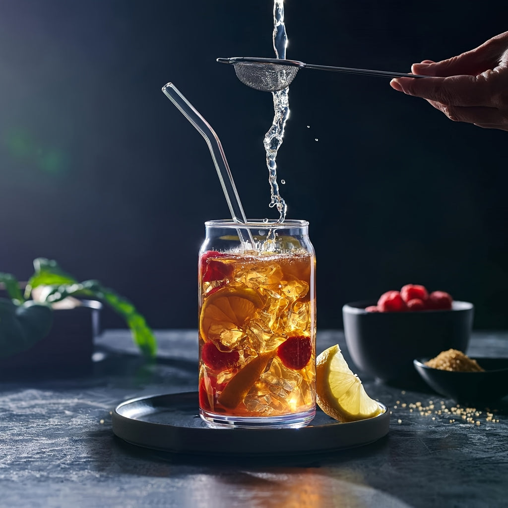 12pcs, Glass Straw Cup With Bamboo Lid, Mason Jar Water Cup, Iced Coffee Cup, Glass Cup With Bamboo Lid, Cute Cup, Reusable, Suitable For Furniture Kitchen, Hotel, Home Party Supplies, 18.7 Ounces/550 Milliliters