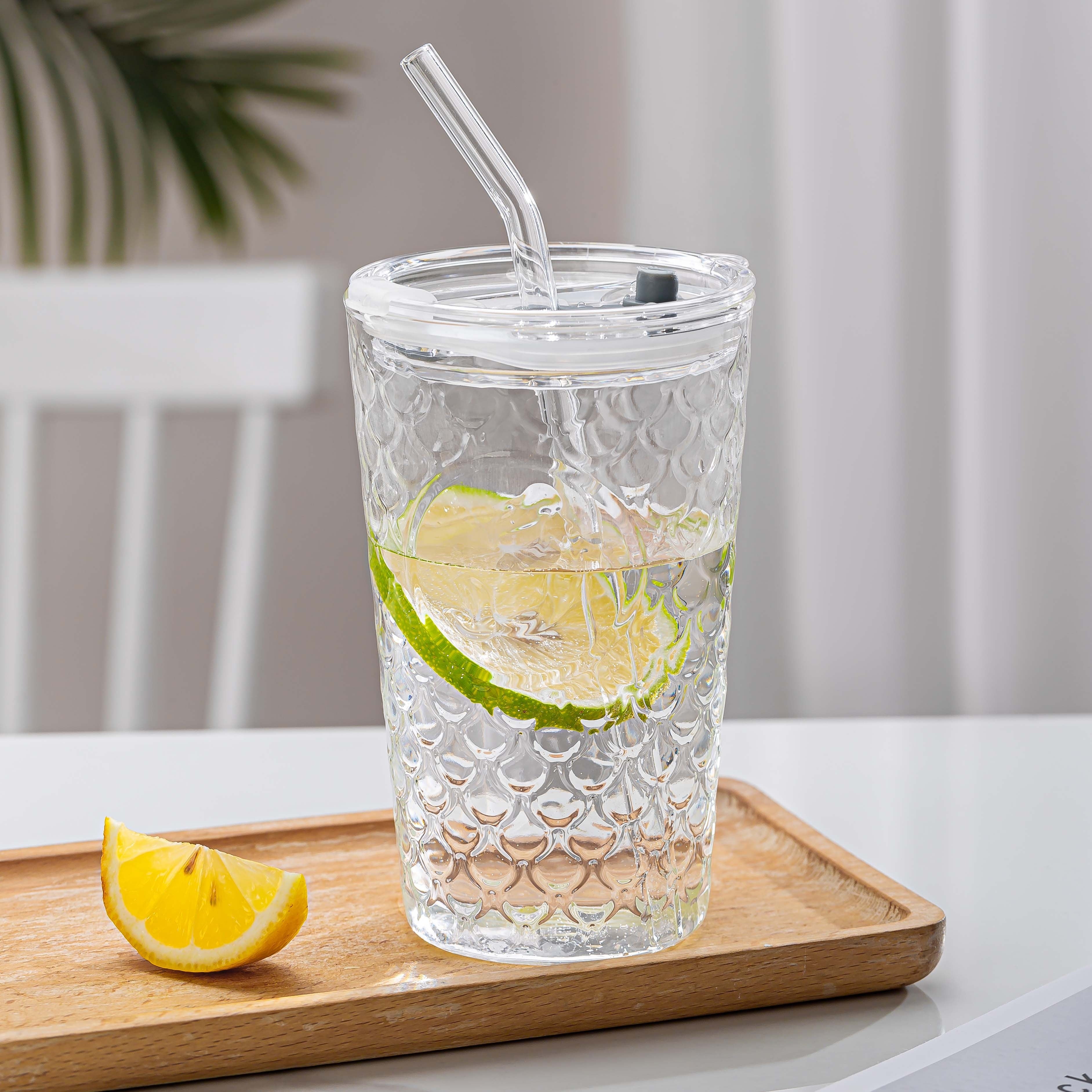 2pcs/4pcs High Boron Silicon Glass Tumblers with Lids and Stainless Steel Straws, Spill-Proof, Leak-Proof, Heat-Resistant, Ideal for Iced Coffee, with Reusable Drinkware for Travel, Office & Home